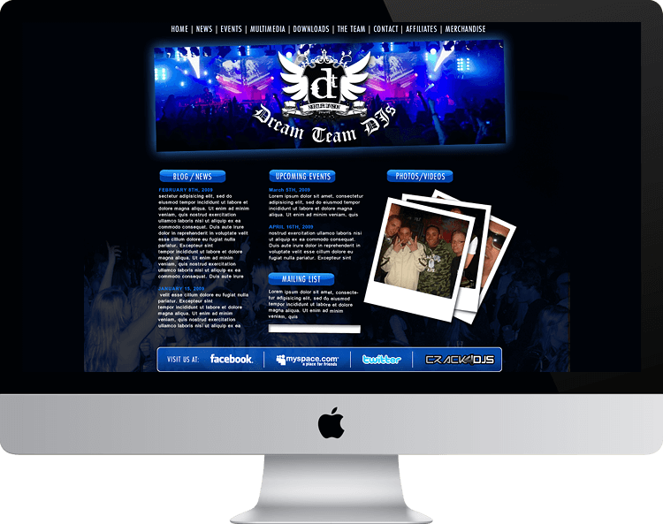 dreamteam DJs multimedia website homepage