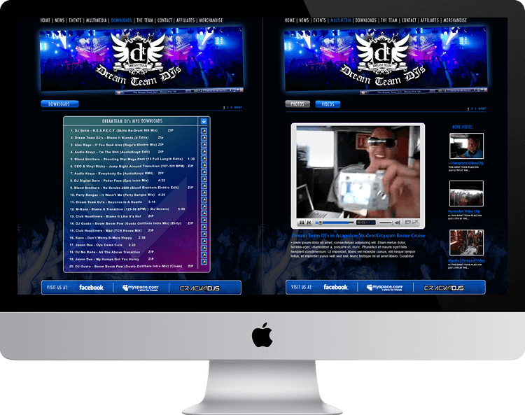 dreamteam DJs multimedia website with music and videos and content management system