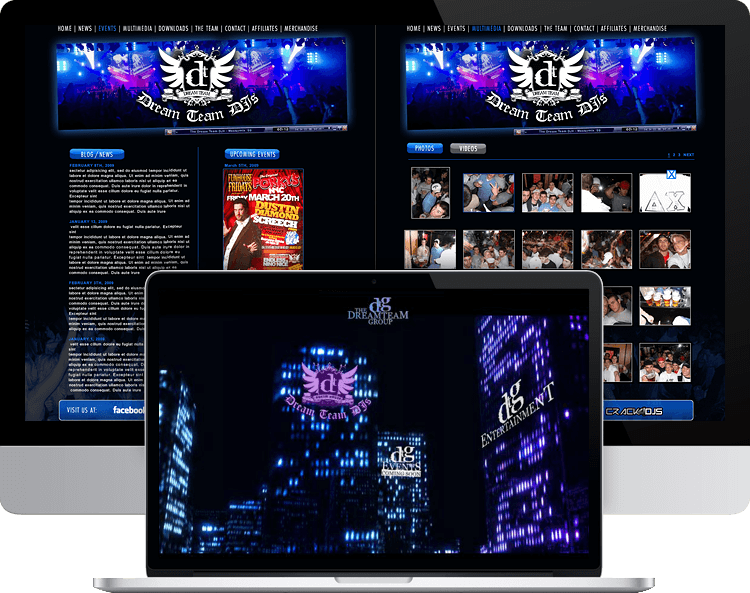 dreamteam DJs multimedia website with music and videos and content management system Flash video intro