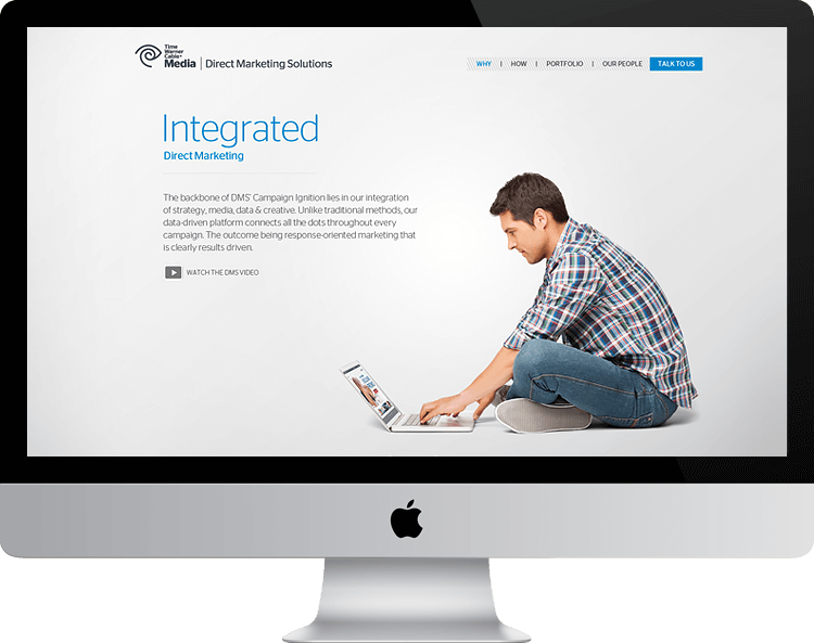 Time Warner Cable-Direct Marketing Solutions parallax website B2B integrated marketing man on laptop HTML5